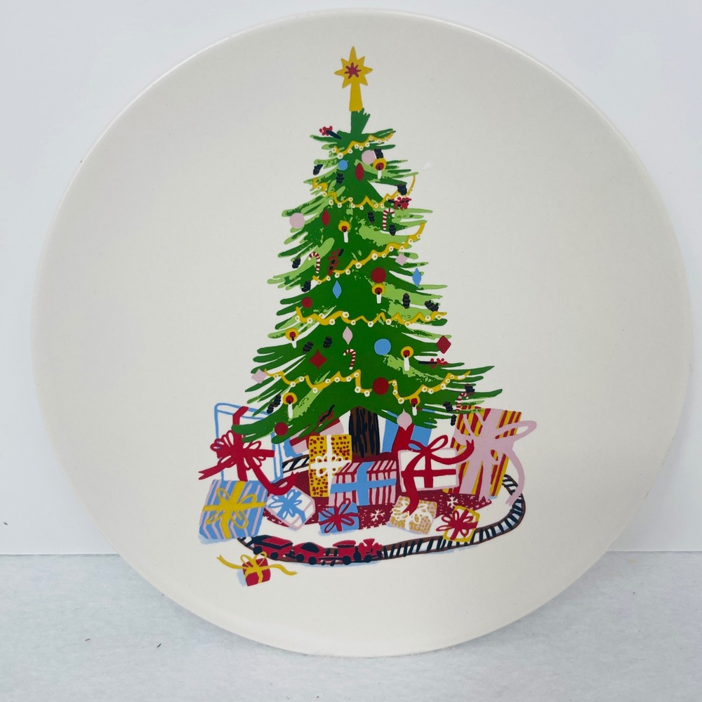 Threshold Salad Plate Christmas Tree Gifts Train Stoneware Cream Holiday Exc
